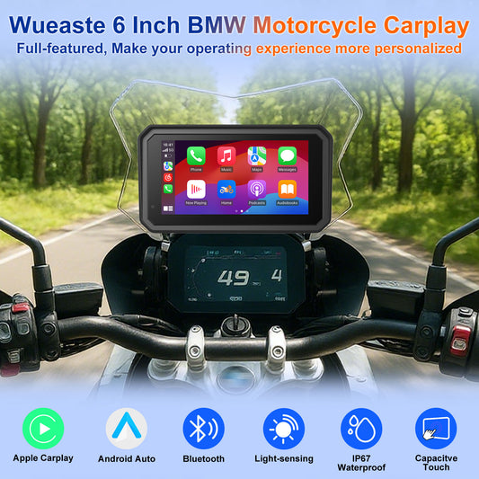 WEUASTE BM600 for BMW Motorcycle CarPlay & Android Auto, Support Bluetooth, 6" Portable Waterproof GPS Navigation Screen, Data Reading, Native Wonder, TPMS, Light Sensor, Music Sharing, Intercom,16-Pin