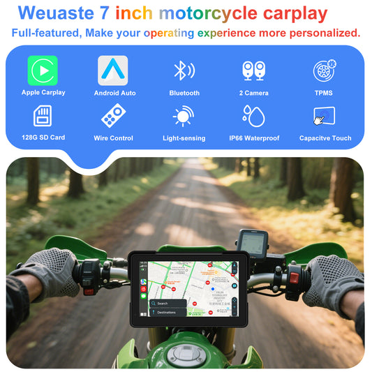 Weuaste MT700 Pro Portable Wireless Motorcycle Carplay & Android Auto Screen, Motorcycle Dash Cam/Camera, Motorbike TPMS, 7" Moto Carplay GPS Waterproof Touch Screen, Quick-Release Magnetic Mount