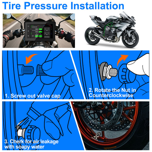 Motorcycle Tire Pressure Monitoring System, TPMS, Wireless Moto TPMS with 2 External Sensors, Valves for Motorcycle Tires