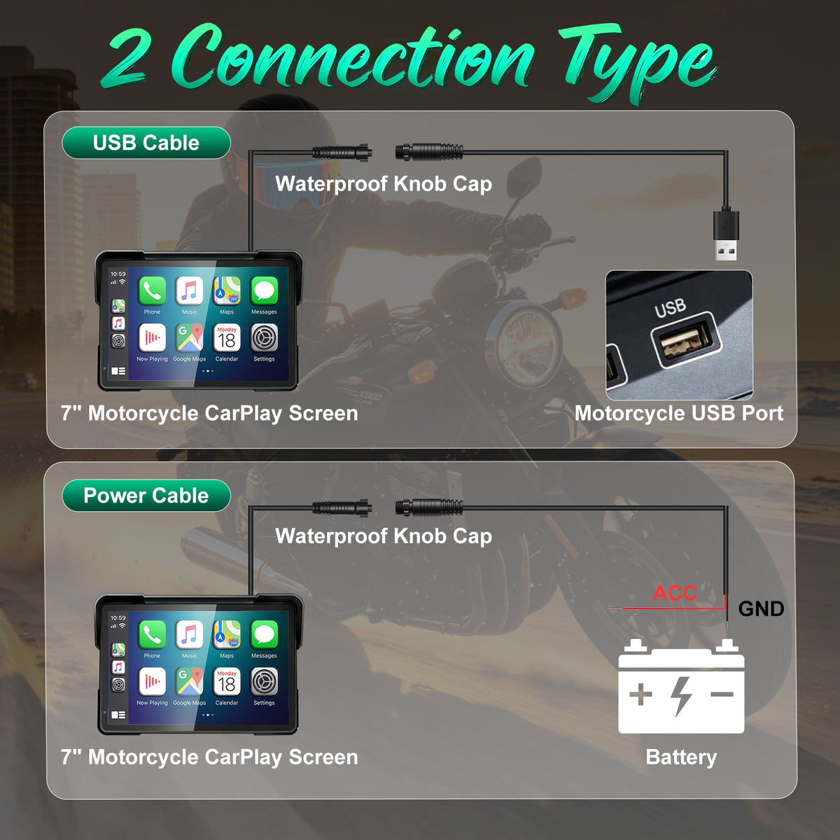 2026 Weuaste GPS Carplay 7 inch for Motorcycle with TPMS, Wireless CarPlay & Android Auto, GPS Nevigation, Supports Bluetooth, Siri, Google Assistant, Vioce Control, USB, IP69K HD Waterproof Touchscreen