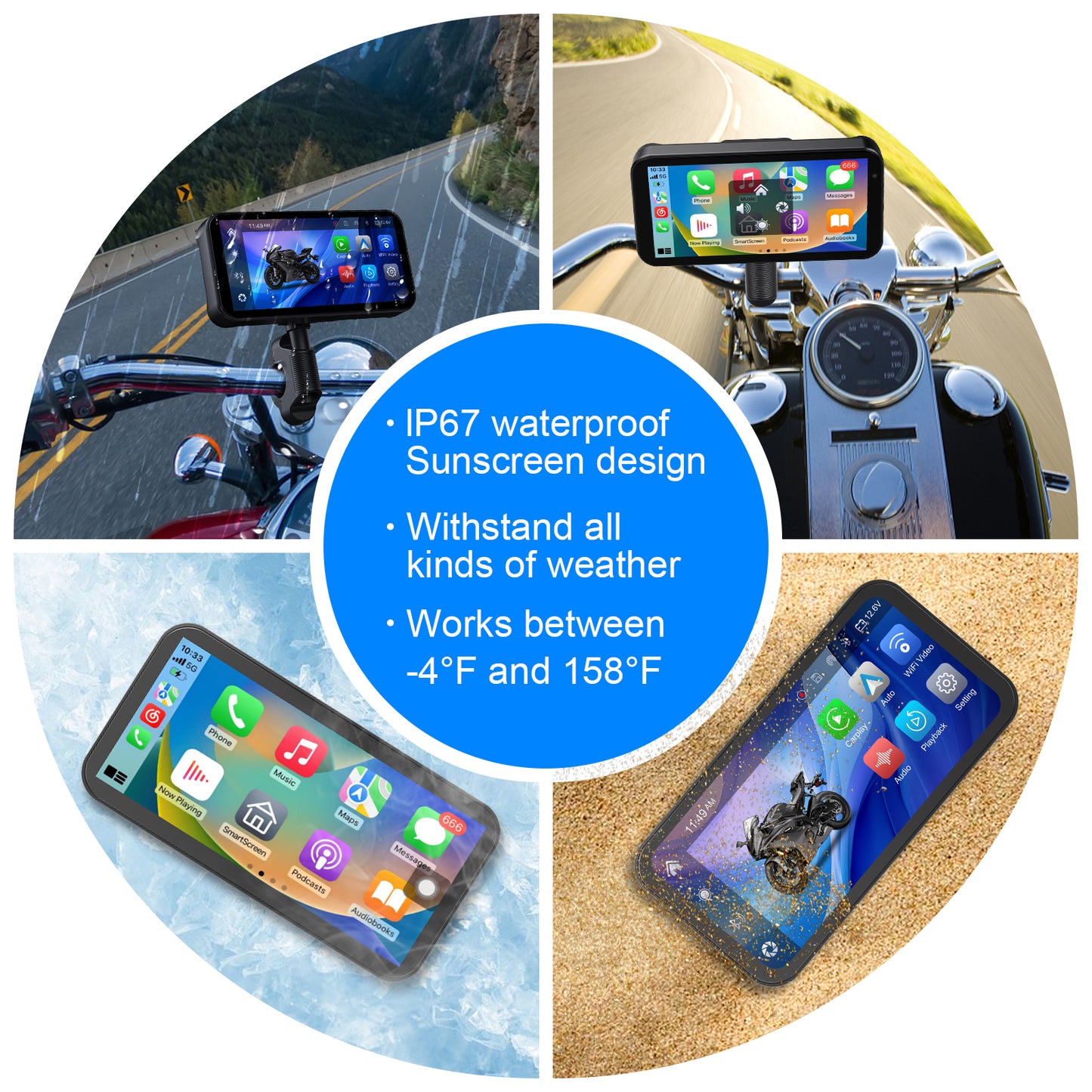 WEUASTE Motorcycle Dash Cam, Portable Motorcycle Carplay/Android Auto, Motorbike GPS Navigation System, 6.25" IP67 Waterproof Touchscreen, Remote Control, Siri, Google Assistant, Free 128G SD Card