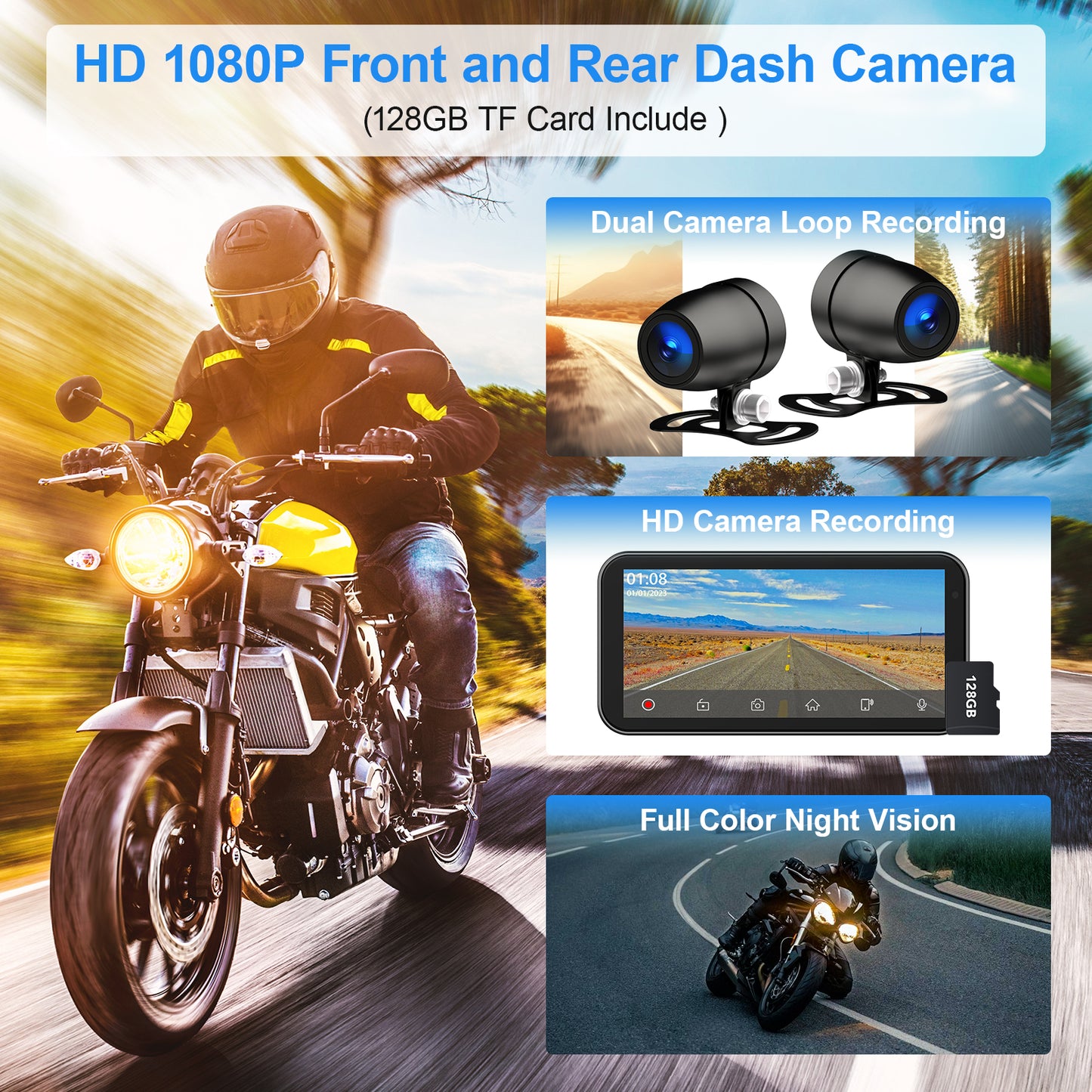 WEUASTE Motorcycle Dash Cam, Portable Motorcycle Carplay/Android Auto, Motorbike GPS Navigation System, 6.25" IP67 Waterproof Touchscreen, Remote Control, Siri, Google Assistant, Free 128G SD Card