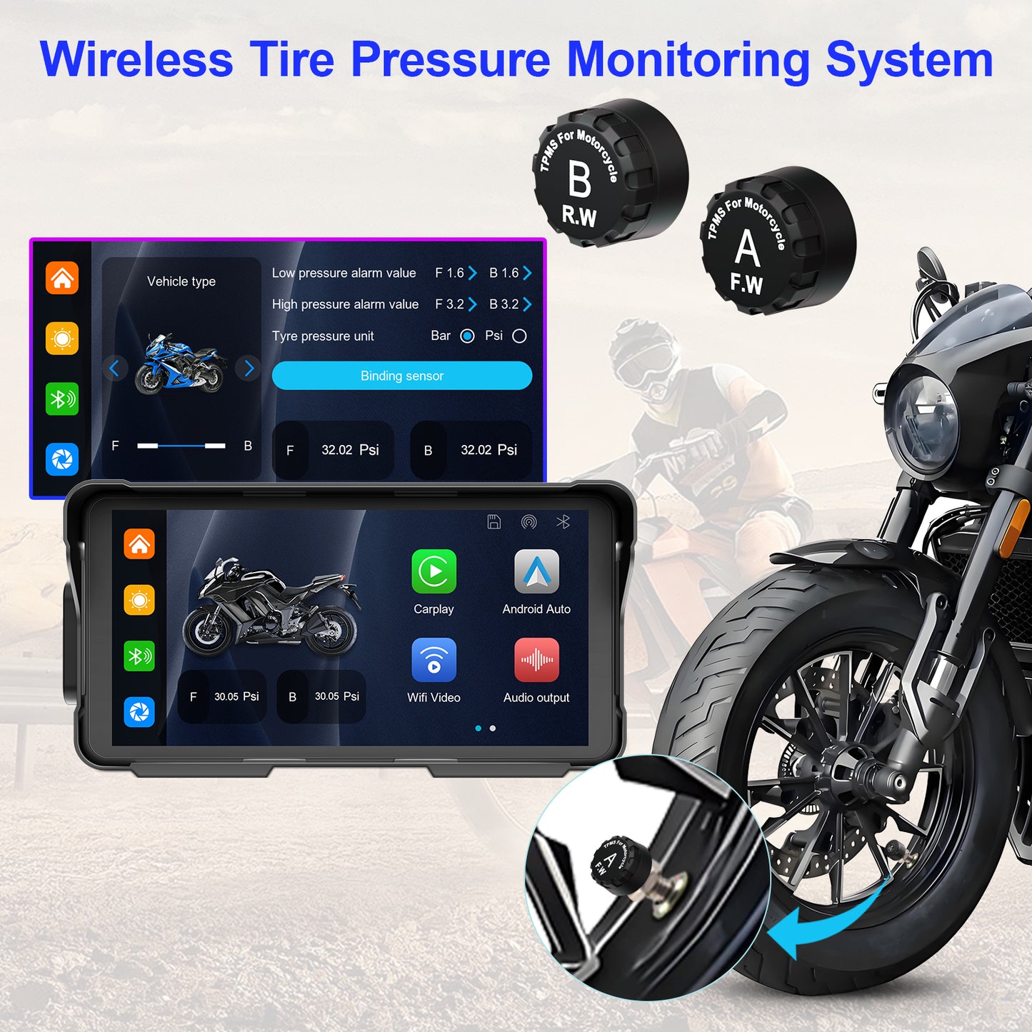 WEUASTE Motorcycle Dash Cam: Wireless Motorcycle Carplay, Android Auto, Motorbike TPMS, 5.5 inch Waterproof Touchscreen, Dual HD 1080P Cameras, Support Bluetooth/Siri/Google Assistant, SD-128GB