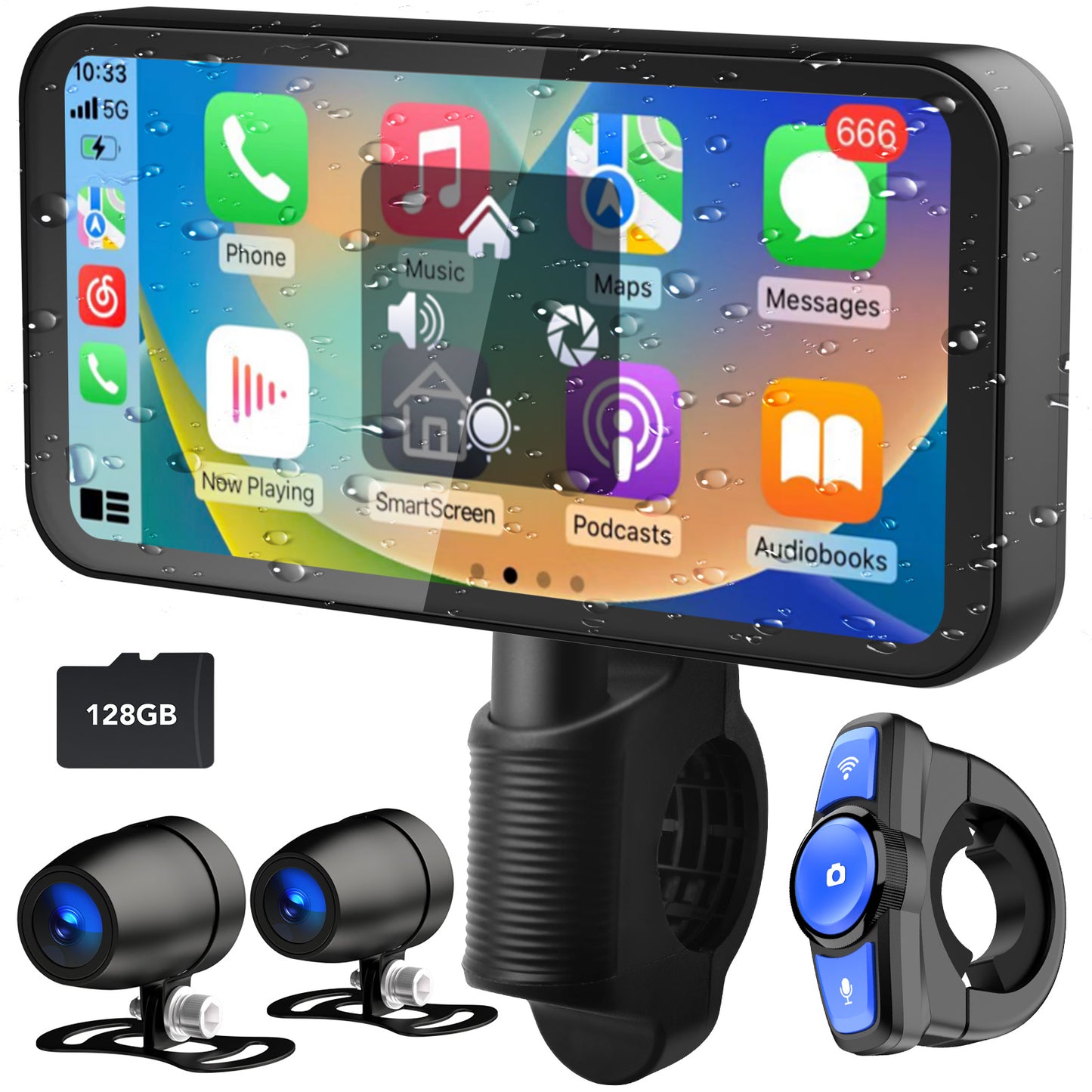 WEUASTE Motorcycle Dash Cam, Portable Motorcycle Carplay/Android Auto, Motorbike GPS Navigation System, 6.25" IP67 Waterproof Touchscreen, Remote Control, Siri, Google Assistant, Free 128G SD Card