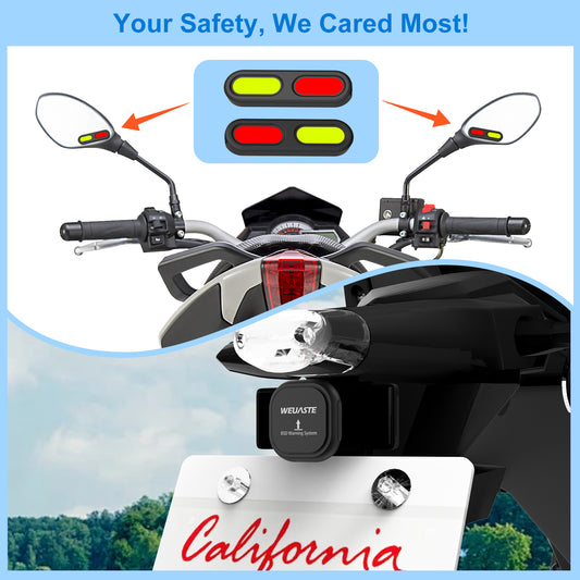 Weuaste BSD01 Motorcycle BSD Blind Spot Detection System, 24GHz Millimeter-Wave Radar, RCW Rear Collision Warning, IP67 Waterproof, All-Weather Safety Protection with LED Indicators Alert for All Moto