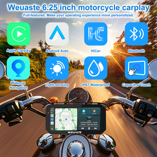 Weuaste MT92A for Motorcycle CarPlay& Android Auto& HiCar, 6.25" Waterproof GPS Navigation for Motorbike, Metal aAnti-theft Bracket, Portable Moto GPS Car Play, Fully laminated Screen, High Brightness