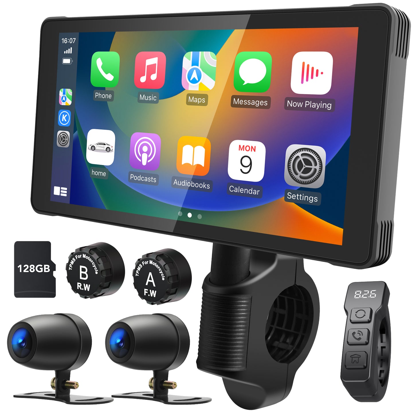 WEUASTE Motorcycle Dash Cam: Wireless Motorcycle Carplay, Android Auto, Motorbike TPMS, 5.5 inch Waterproof Touchscreen, Dual HD 1080P Cameras, Support Bluetooth/Siri/Google Assistant, SD-128GB
