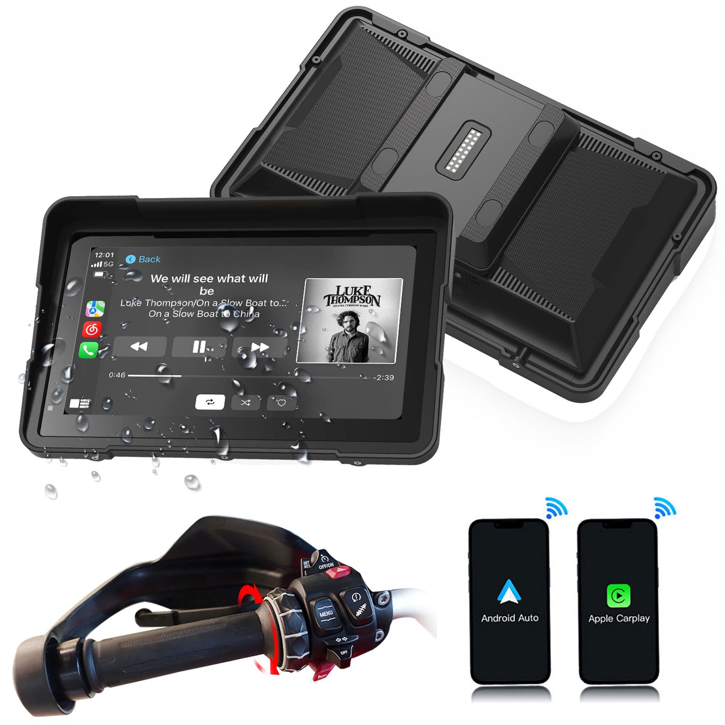 Motorcycle Carplay Screen for BMW R1200GS/R1200GSADV /R1250GS/R1250GSADV Motorcycle, 6 inch Waterproof Touchscreen, Portable Carplay/Android Auto GPS Navigation for Motorbike, Dual Bluetooth