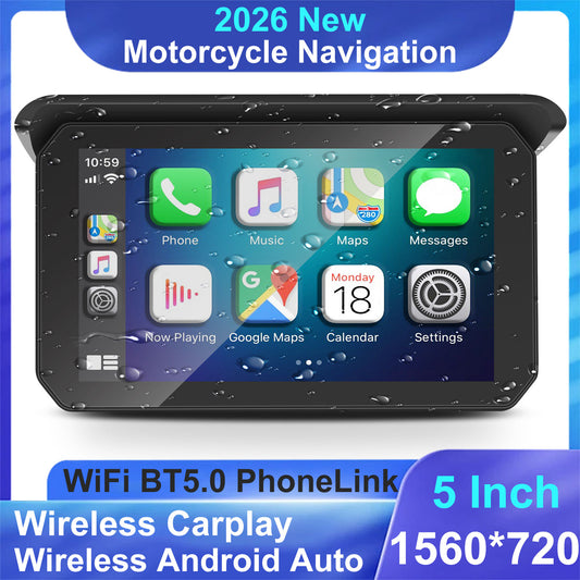 WEUASTE 5" IPS Touch Screen Portable Apple Carplay Screen for Motorcycle, Wireless Apple Car Play & Wireless Android Auto GPS Navigation for Motorcycle/Motorbike, Bluetooth, Waterproof, Support Siri