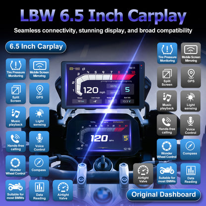 WEUASTE 6.5 Inch Motorcycle CarPlay GPS for BMW, Ultra-Bright CarPlay Screen, 1000 Nits Bright Waterproof HD Touch Screen, Plug&Play Lossless Installation, iOS/Android Native Protocol Support