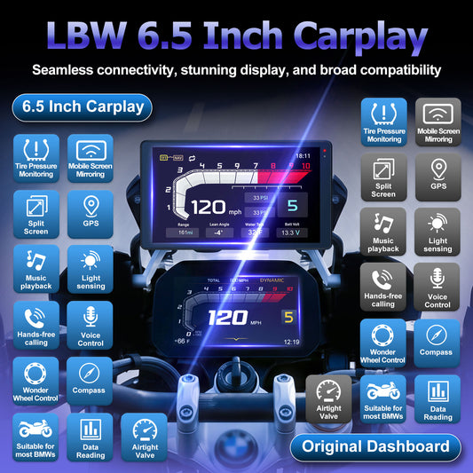 WEUASTE 6.5 Inch Motorcycle CarPlay GPS for BMW, Ultra-Bright CarPlay Screen, 1000 Nits Bright Waterproof HD Touch Screen, Plug&Play Lossless Installation, iOS/Android Native Protocol Support