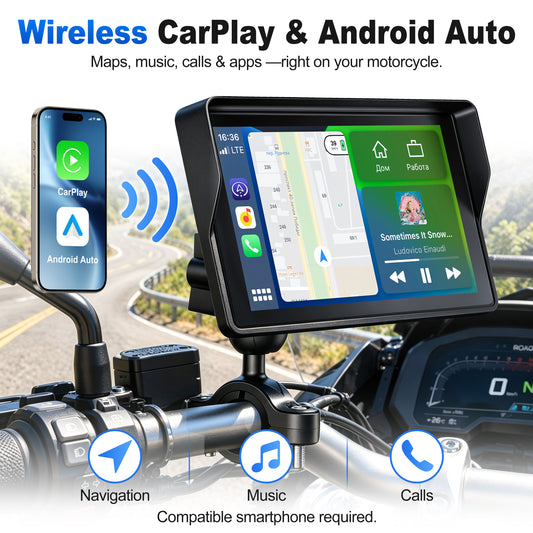 Weuaste 5-Inch Motorcycle CarPlay, Motorcycle GPS, Apple CarPlay & Android Auto, 1000-Nit IP69K Touchscreen, Optional USB Power & TPMS Support, Bluetooth Helmet Headset Compatibility & Custom Boot Logo