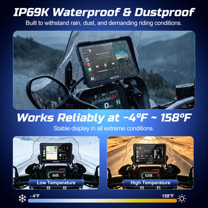 Weuaste Motorcycle CarPlay for BMW, Android Auto GPS, Wonder Wheel Control, 7" IP69K Waterproof Navigation for BMW Motorcycle Touchscreen, Native Data Reading, TPMS, 1000-Nit Light Sensor, Plug & Play