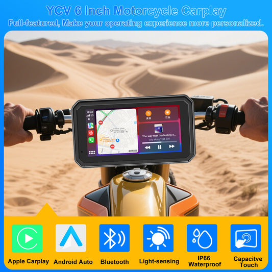 WEUASTE MT600 Portable Wireless Motorcycle Apple Carplay & Android Auto, 6" Waterproof GPS Navigation Screen for Motorbike, Music Sharing, Light Sensor, BT, Anti-Theft Design Quick-Release Magnetic Mount