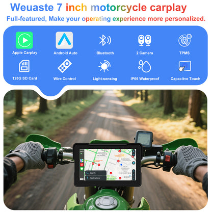 Weuaste MT700 Pro Portable Wireless Motorcycle Carplay & Android Auto Screen, Motorcycle Dash Cam/Camera, Motorbike TPMS, 7" Moto Carplay GPS Waterproof Touch Screen, Quick-Release Magnetic Mount