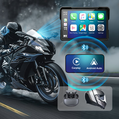 Weuaste Portable 7 inch Wireless Motorcycle Carplay GPS Screen with Android Auto, Navigation System Quick Release, Anti-thef, Bluetooth, Siri, Google Asistant, Light Sensor, Music Sharing,Vioce Control