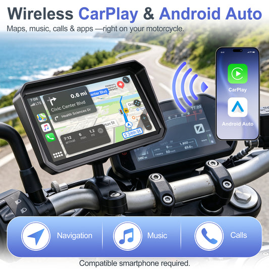 Weuaste 6" Motorcycle CarPlay Screen & Android Auto, Find My, Magnetic Mount, 1000-Nit Touchscreen, IP69K Waterproof, Smartphone GPS Navigation, Helmet Headset Support, Voice Control, Custom Boot Logo