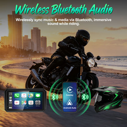 2026 Weuaste GPS Carplay 6 inch for Motorcycle with TPMS, Wireless CarPlay & Android Auto, GPS Nevigation, Supports Bluetooth, Siri, Google Assistant, Vioce Control, USB, IP69K HD Waterproof Touchscreen