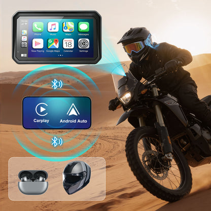 WEUASTE 6" Wireless Motorcycle Carplay with Android Auto, Waterproof GPS Nevigation System Screen for Motorbike, Music Sharing,Vioce Control,Light Sensor, BT,Anti-Theft Design Quick-Release Magnetic Mount