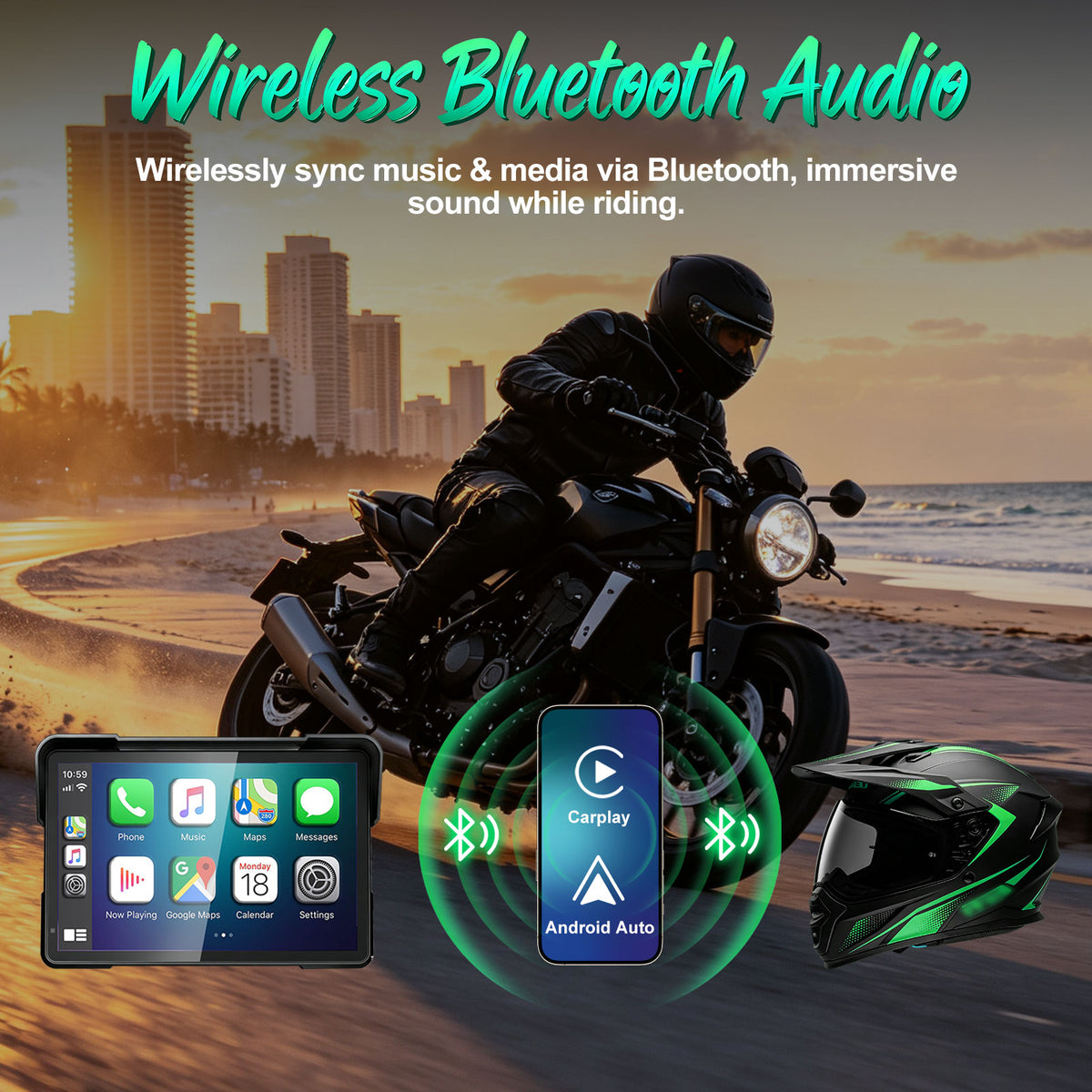 2026 Weuaste GPS Carplay 7 inch for Motorcycle with TPMS, Wireless CarPlay & Android Auto, GPS Nevigation, Supports Bluetooth, Siri, Google Assistant, Vioce Control, USB, IP69K HD Waterproof Touchscreen