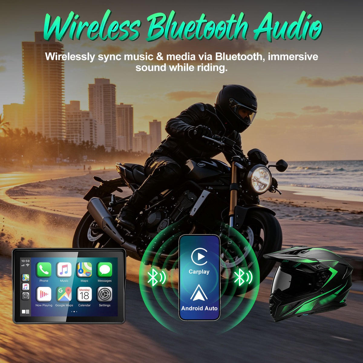 2026 Weuaste GPS Carplay 5 inch for Motorcycle with TPMS, Wireless CarPlay & Android Auto, GPS Nevigation, Supports Bluetooth, Siri, Google Assistant, Vioce Control, USB, IP69K HD Waterproof Touchscreen