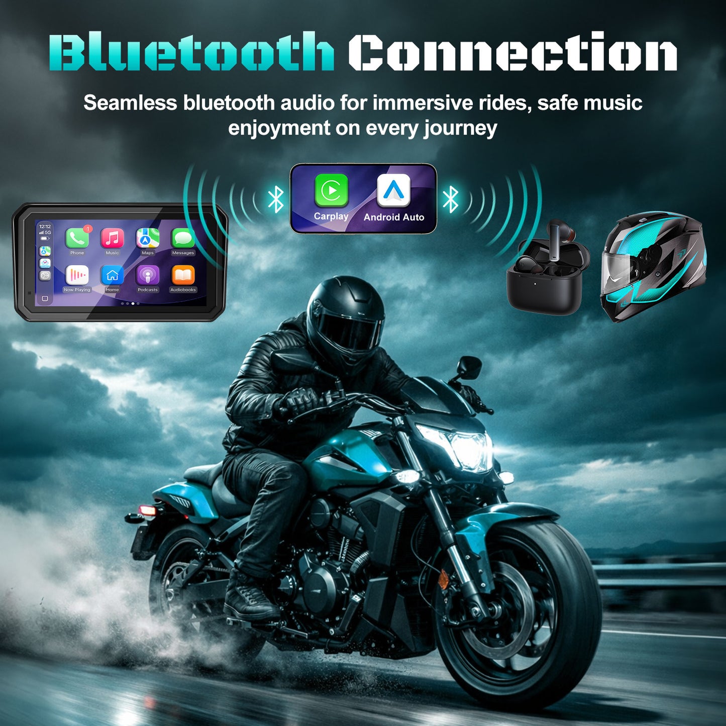 2026 Weuaste 6" Portable Motorcycle CarPlay GPS(Includes 128G SD), with Wireless Android Auto, Dual 2K Dash Cam/Recorder, Navigation, HD Waterproof Touchscreen, Quick-Release Magnetic Bracket, TPMS, BT