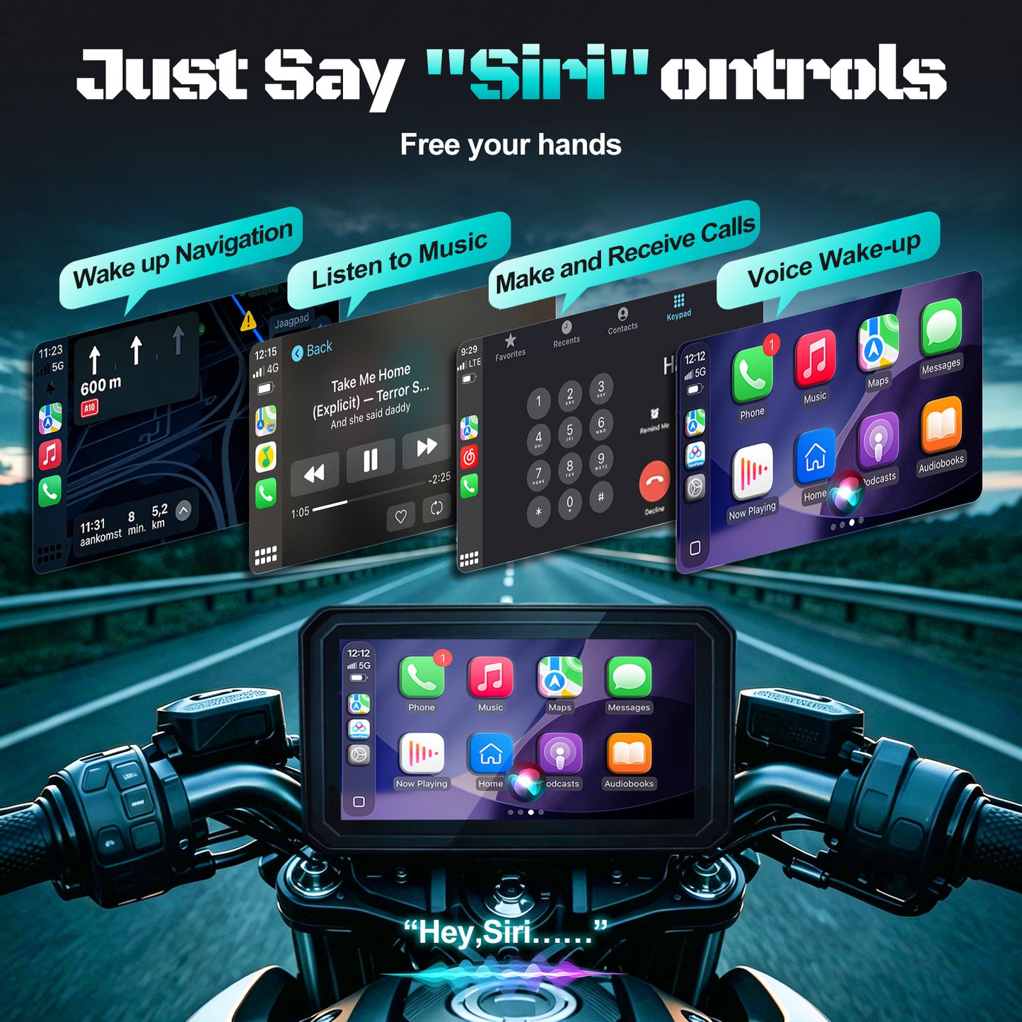 2026 Weuaste 6" Portable Motorcycle CarPlay GPS(Includes 128G SD), with Wireless Android Auto, Dual 2K Dash Cam/Recorder, Navigation, HD Waterproof Touchscreen, Quick-Release Magnetic Bracket, TPMS, BT