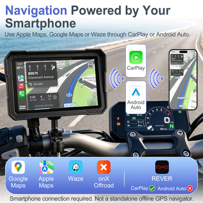 Weuaste 5" Motorcycle CarPlay Screen & Android Auto, Find My, TPMS, USB Power, Magnetic Mount, 1000-Nit Touchscreen, IP69K Waterproof, Smartphone GPS Navigation, Helmet Headset Support, Voice Control