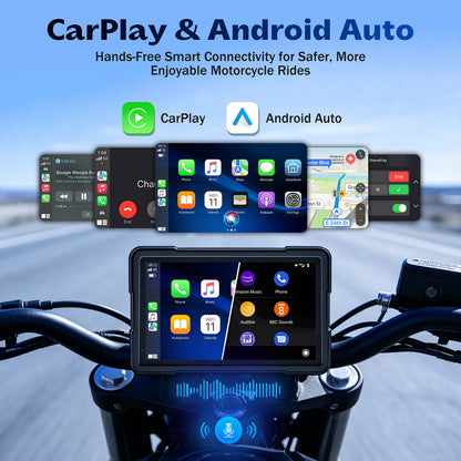 2026 Weuaste 7" Wireless Motorcycle CarPlay (Includes 128G SD) with TPMS, Android Auto, GPS Navigation, Dual 2K Dash Cam, IP69K Waterproof Touchscreen, BT, Quick Release, Anti-Glare Screen, Vioce Control