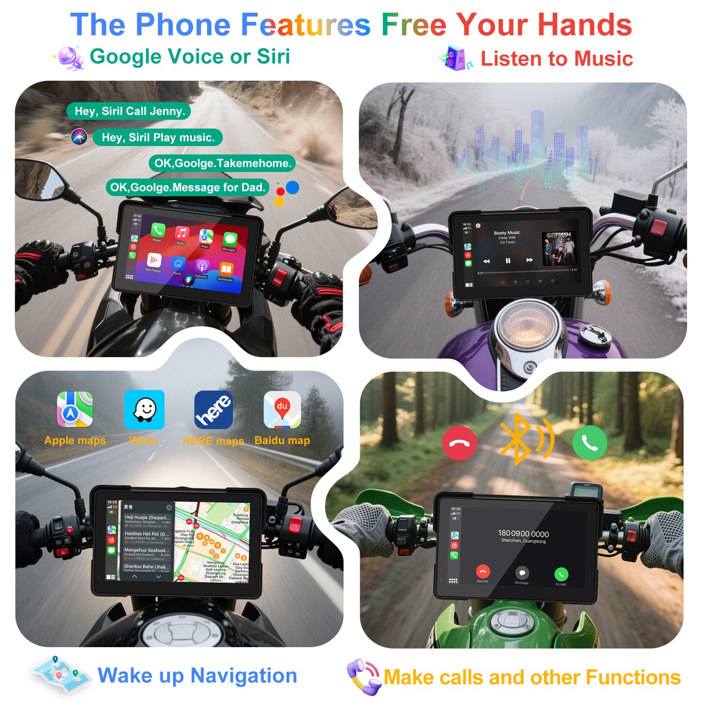 Weuaste MT700 Pro Portable Wireless Motorcycle Carplay & Android Auto Screen, Motorcycle Dash Cam/Camera, Motorbike TPMS, 7" Moto Carplay GPS Waterproof Touch Screen, Quick-Release Magnetic Mount