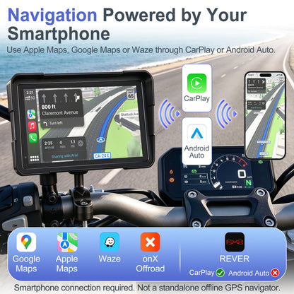 Weuaste 7" Motorcycle CarPlay Screen & Android Auto, Find My, Magnetic Mount, 1000-Nit Touchscreen, IP69K Waterproof, Smartphone GPS Navigation, Helmet Headset Support, Voice Control, Custom Boot Logo