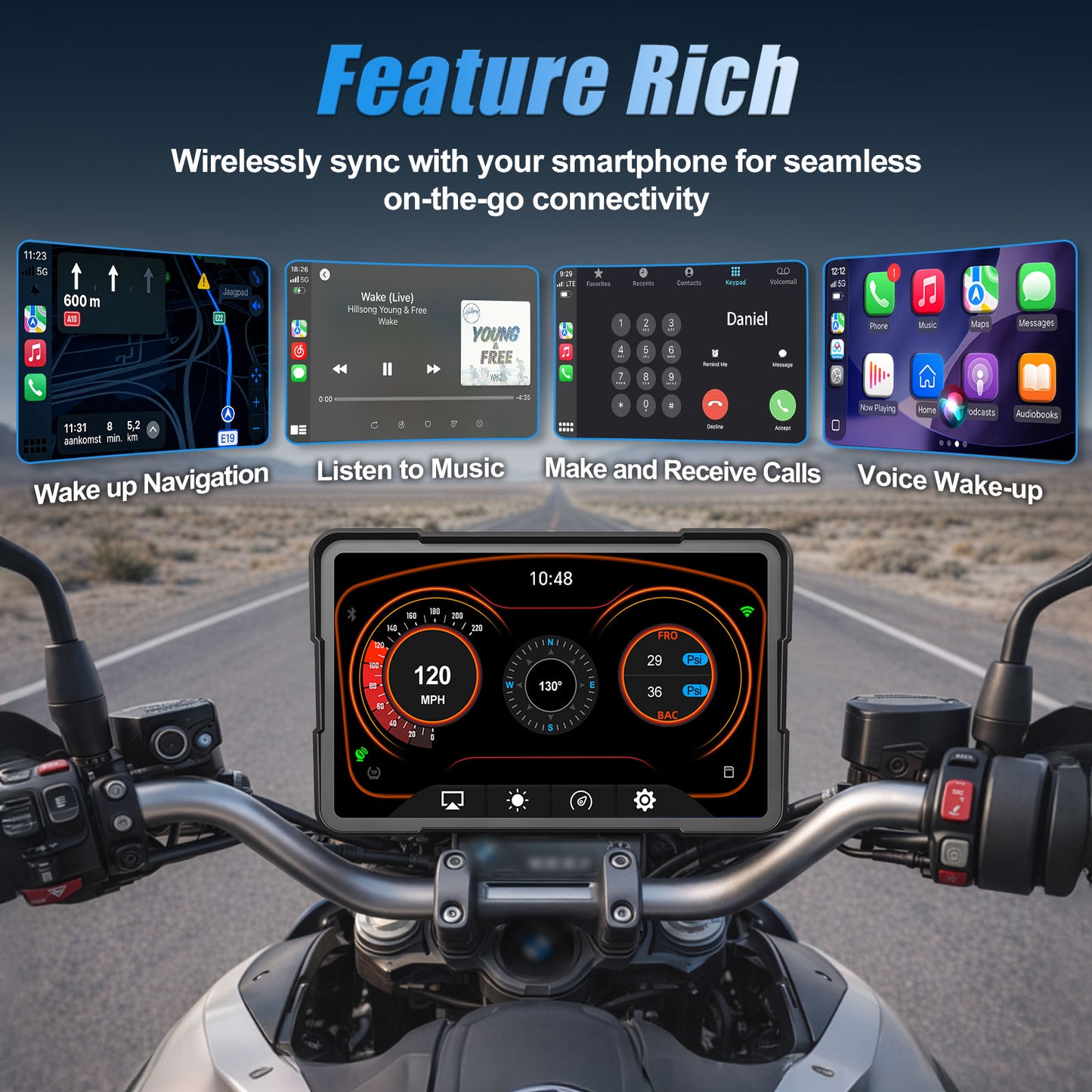 WEUASTE 7" Motorcycle CarPlay Fit for BMW, Native Wonder Wheel Control, Data Reading, Wireless Bluetooth, GPS Navigation System, 1000 Nits IP67 Waterproof Touch Screen, Plug&Play, Android Auto/Siri/TPMS