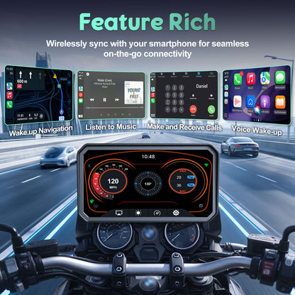 WEUASTE 6" Motorcycle CarPlay GPS Navigation Fit for BMW with Wonder Wheel, Wireless Bluetooth, 1000 Nits Waterproof HD Touch Screen, Plug&Play, Support Voice Control, TPMS/Light Sensor/Siri, Android Auto
