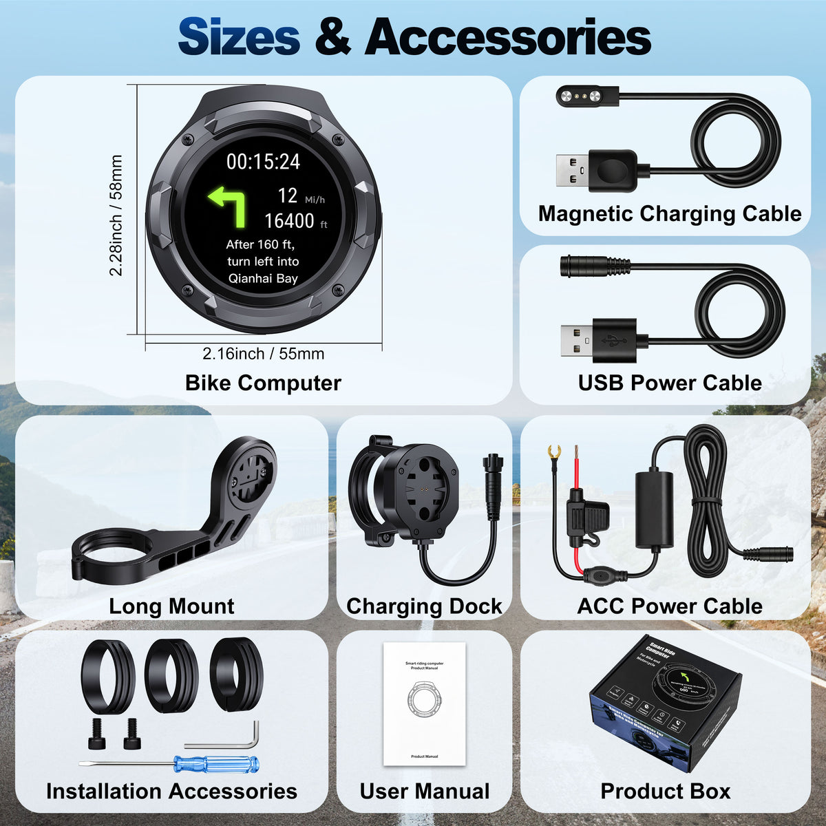 Weuaste RC10 Smart Bike Computer, 1.43" Touchscreen, Speedometer & Odometer, 850-Nit Display, Ride Data, Call & Message Alerts, IP66 Waterproof, Quick-Twist Mount for Bike, E-Bike & Motorcycle