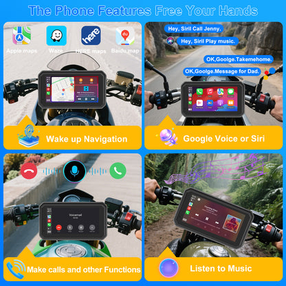 WEUASTE MT600 Portable Wireless Motorcycle Apple Carplay & Android Auto, 6" Waterproof GPS Navigation Screen for Motorbike, Music Sharing, Light Sensor, BT, Anti-Theft Design Quick-Release Magnetic Mount