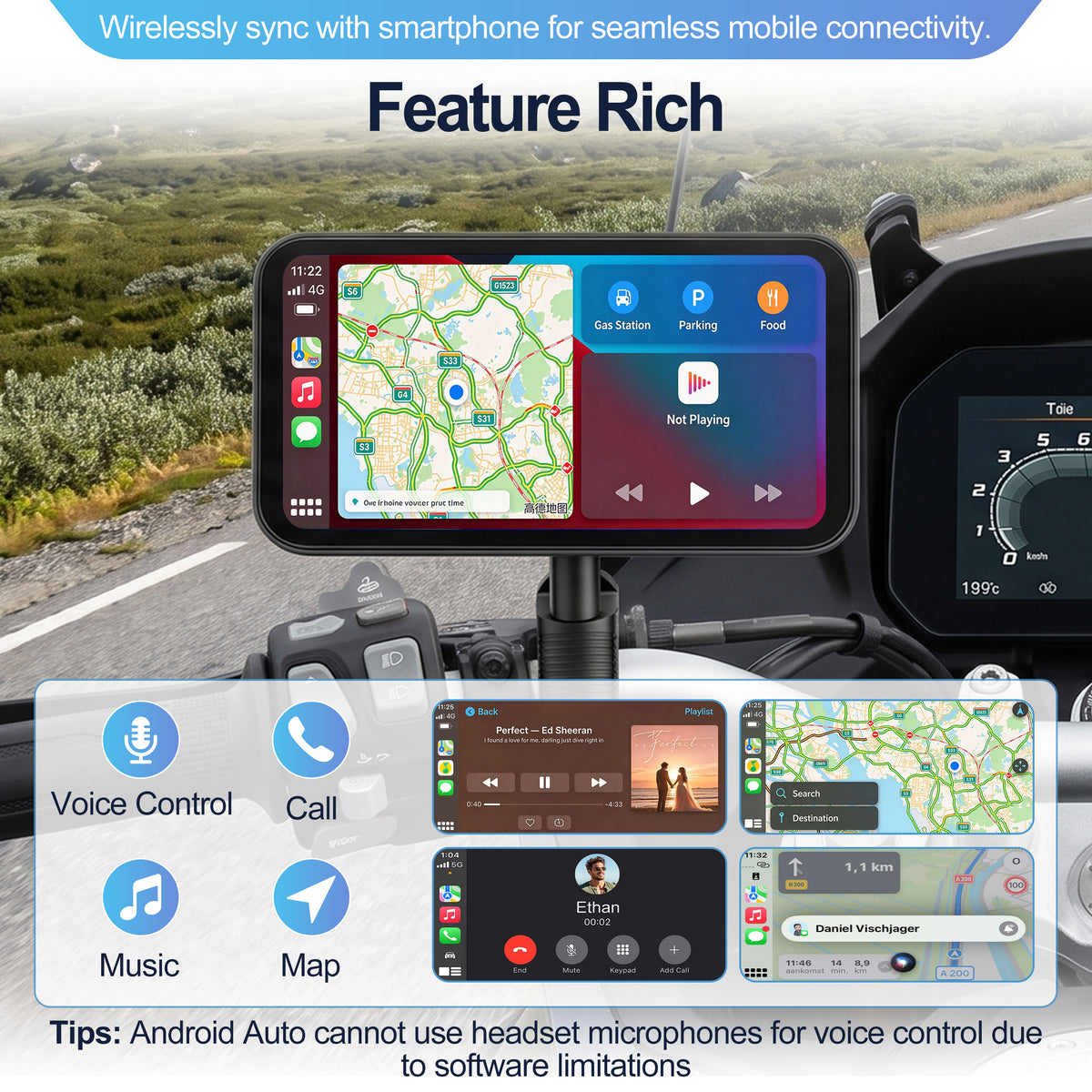 WEUASTE Motorcycle Dash Cam, Portable Motorcycle Carplay/Android Auto, Motorbike GPS Navigation System, 6.25" IP67 Waterproof Touchscreen, Remote Control, Siri, Google Assistant, Free 128G SD Card