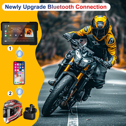 Weuaste MT700 Wireless Motorcycle CarPlay/Android Auto, 7" IP67 Waterproof GPS Navigation Touchscreen, Anti-Theft Design Quick-Release Magnetic Mount, Music Sharing, Light Sensor, Siri/Google Assistant