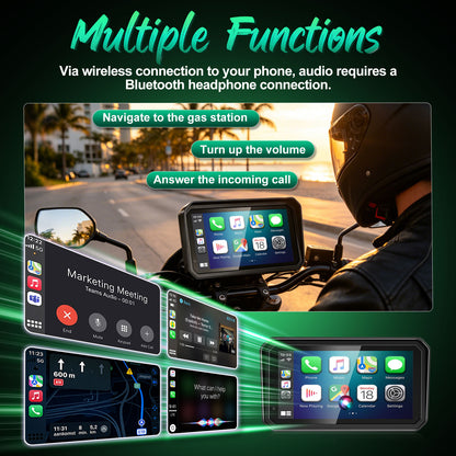 2026 Weuaste GPS Carplay 6 inch for Motorcycle with TPMS, Wireless CarPlay & Android Auto, GPS Nevigation, Supports Bluetooth, Siri, Google Assistant, Vioce Control, USB, IP69K HD Waterproof Touchscreen