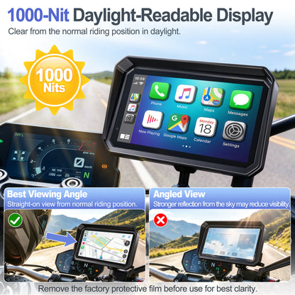 Weuaste 6" Motorcycle CarPlay Screen & Android Auto, Find My, Magnetic Mount, 1000-Nit Touchscreen, IP69K Waterproof, Smartphone GPS Navigation, Helmet Headset Support, Voice Control, Custom Boot Logo