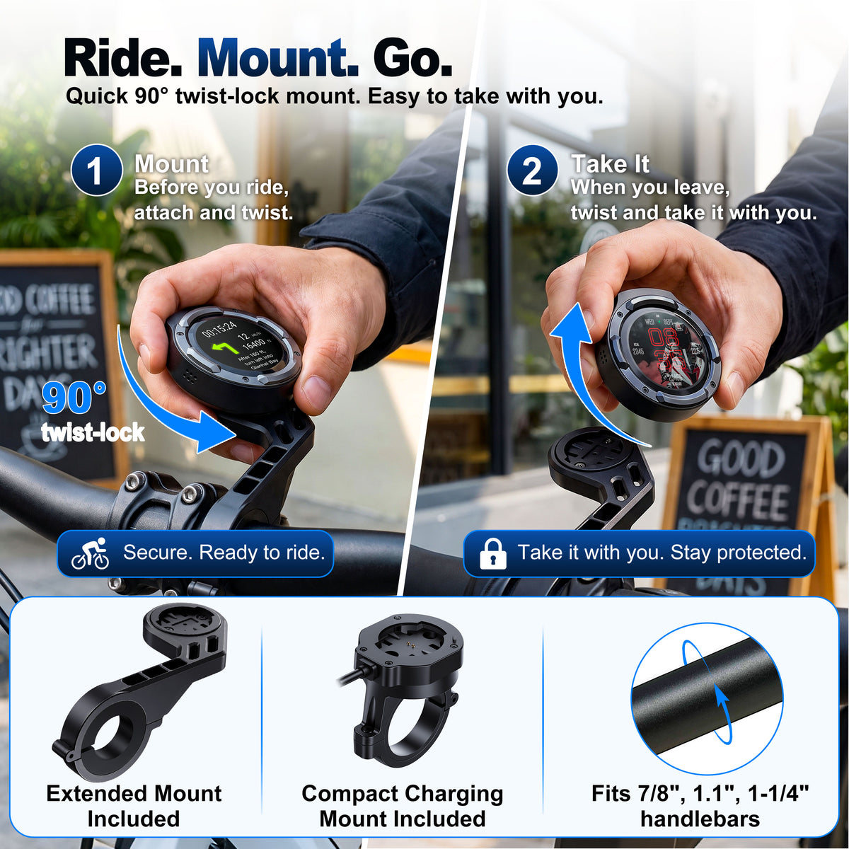 Weuaste RC10 Smart Bike Computer, 1.43" Touchscreen, Speedometer & Odometer, 850-Nit Display, Ride Data, Call & Message Alerts, IP66 Waterproof, Quick-Twist Mount for Bike, E-Bike & Motorcycle