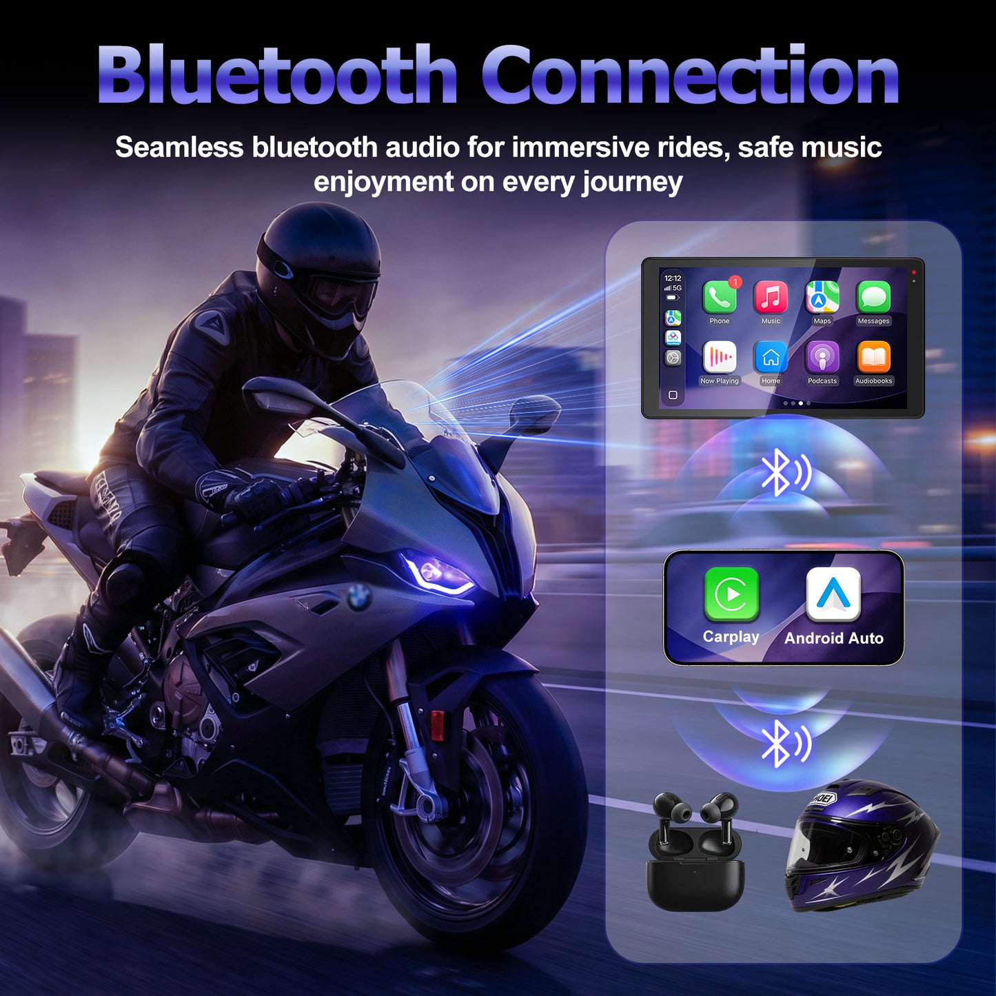 WEUASTE 6.5 Inch Motorcycle CarPlay GPS for BMW, Ultra-Bright CarPlay Screen, 1000 Nits Bright Waterproof HD Touch Screen, Plug&Play Lossless Installation, iOS/Android Native Protocol Support