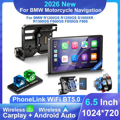 WEUASTE 6.5 Inch Motorcycle CarPlay GPS for BMW, Ultra-Bright CarPlay Screen, 1000 Nits Bright Waterproof HD Touch Screen, Plug&Play Lossless Installation, iOS/Android Native Protocol Support