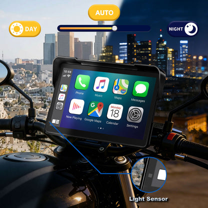 Weuaste Portable 7 inch Wireless Motorcycle Carplay GPS Screen with Android Auto, Navigation System Quick Release, Anti-thef, Bluetooth, Siri, Google Asistant, Light Sensor, Music Sharing,Vioce Control