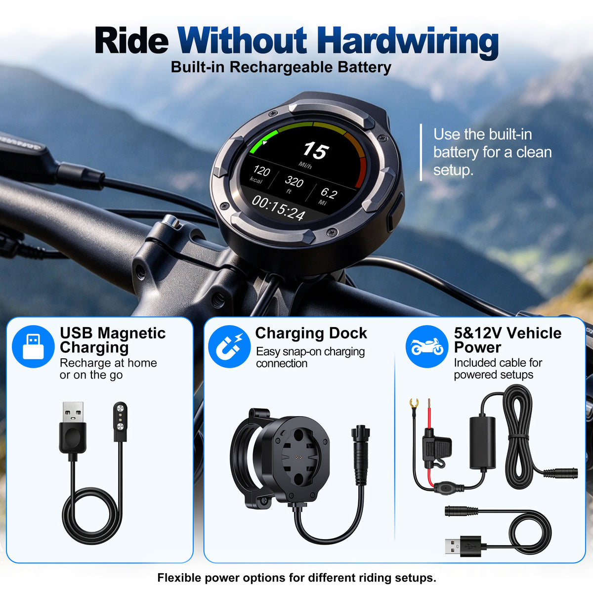Weuaste RC10 Smart Bike Computer, 1.43" Touchscreen, Speedometer & Odometer, 850-Nit Display, Ride Data, Call & Message Alerts, IP66 Waterproof, Quick-Twist Mount for Bike, E-Bike & Motorcycle