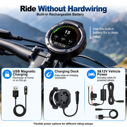 Weuaste RC10 Smart Bike Computer, 1.43" Touchscreen, Speedometer & Odometer, 850-Nit Display, Ride Data, Call & Message Alerts, IP66 Waterproof, Quick-Twist Mount for Bike, E-Bike & Motorcycle