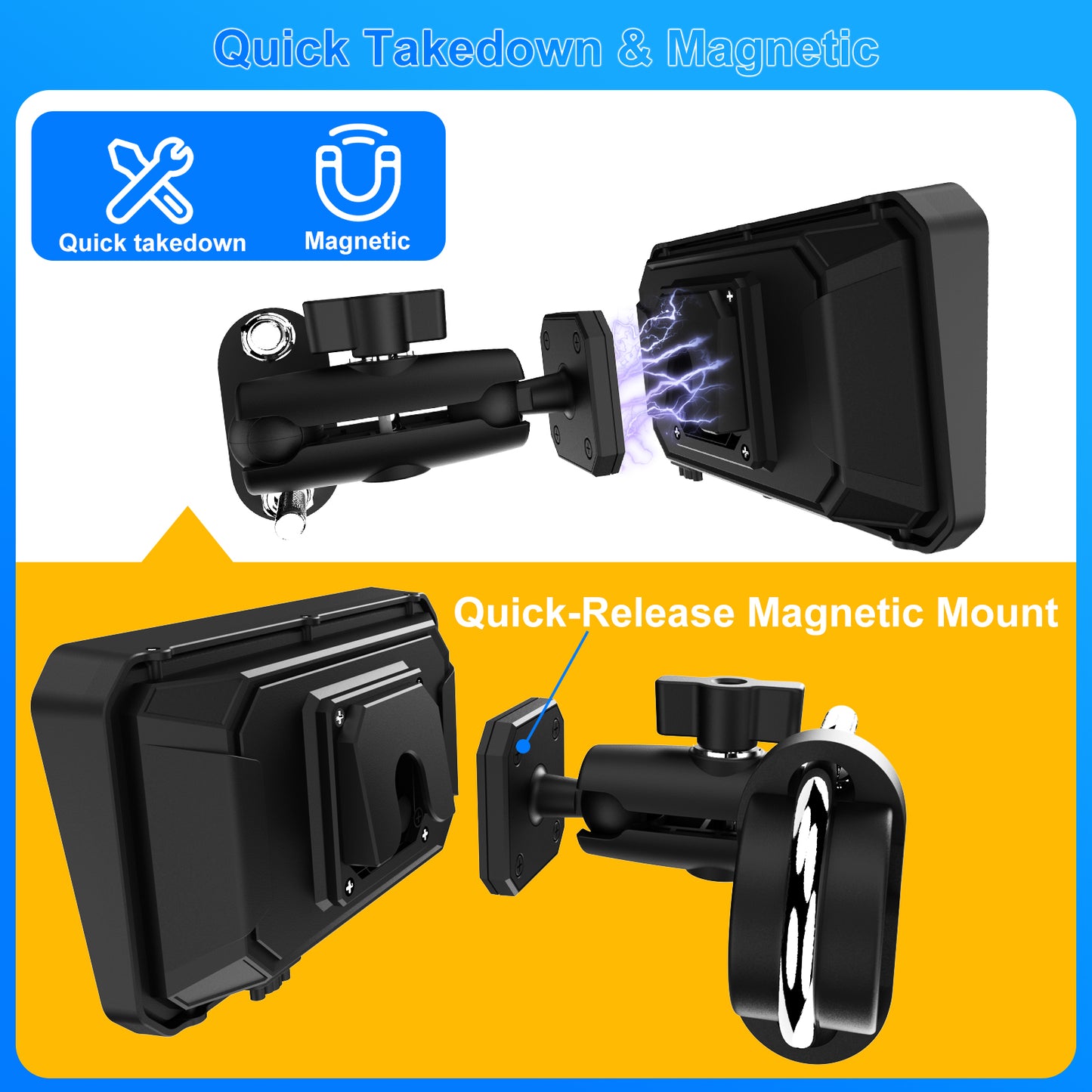 WEUASTE MT600 Portable Wireless Motorcycle Apple Carplay & Android Auto, 6" Waterproof GPS Navigation Screen for Motorbike, Music Sharing, Light Sensor, BT, Anti-Theft Design Quick-Release Magnetic Mount