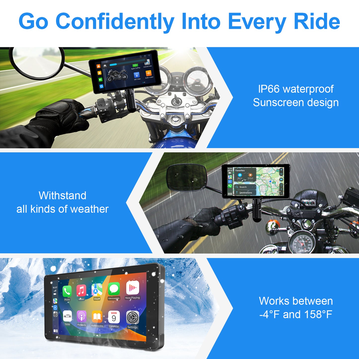 WEUASTE 5.5" Motorcycle Dash Cam DVR, Motorcycle Carplay & Android Auto, Motorbike GPS Navigation System, Dual HD 1080P Cameras, IP66 Waterproof, Digital Remote Control, 128GB SD Card, Support Siri