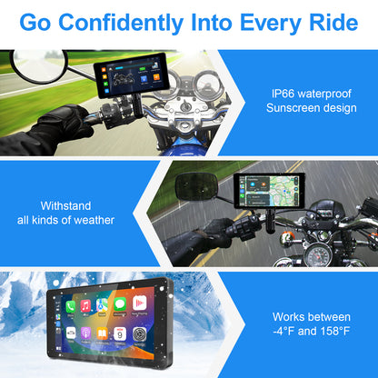 WEUASTE 5.5" Motorcycle Dash Cam DVR, Motorcycle Carplay & Android Auto, Motorbike GPS Navigation System, Dual HD 1080P Cameras, IP66 Waterproof, Digital Remote Control, 128GB SD Card, Support Siri