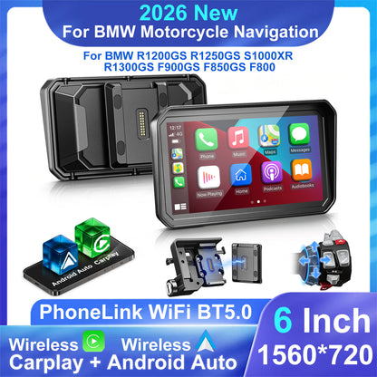 WEUASTE 6" Motorcycle CarPlay GPS Navigation Fit for BMW with Wonder Wheel, Wireless Bluetooth, 1000 Nits Waterproof HD Touch Screen, Plug&Play, Support Voice Control, TPMS/Light Sensor/Siri, Android Auto