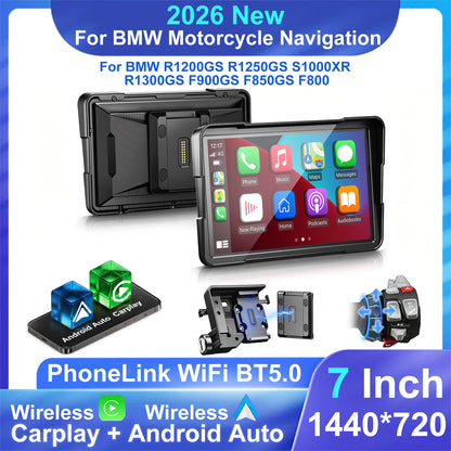 WEUASTE 7" Motorcycle CarPlay Fit for BMW, Native Wonder Wheel Control, Data Reading, Wireless Bluetooth, GPS Navigation System, 1000 Nits IP67 Waterproof Touch Screen, Plug&Play, Android Auto/Siri/TPMS